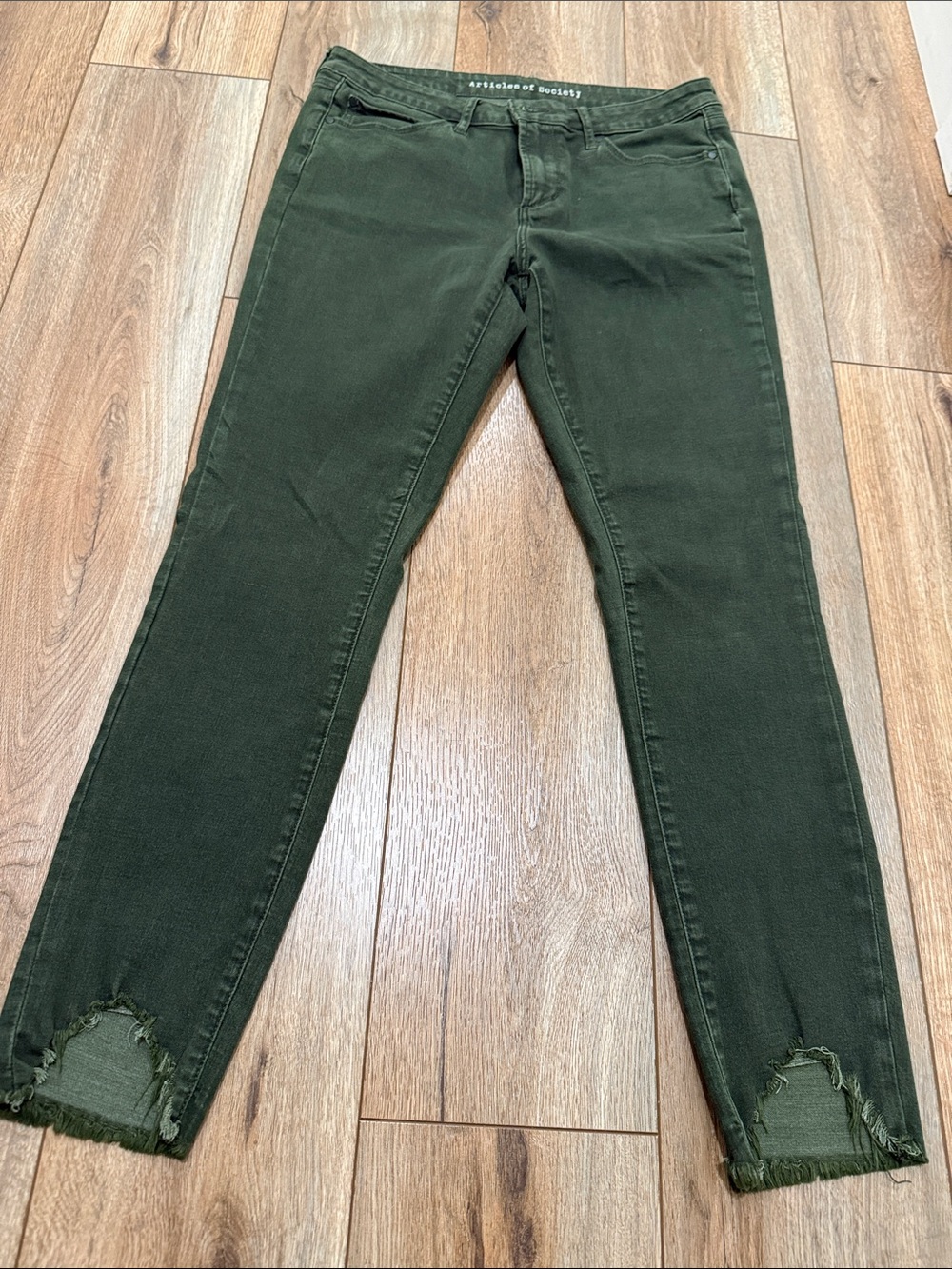 Articles Of Society Olive Green Ankle Cropped Jeans